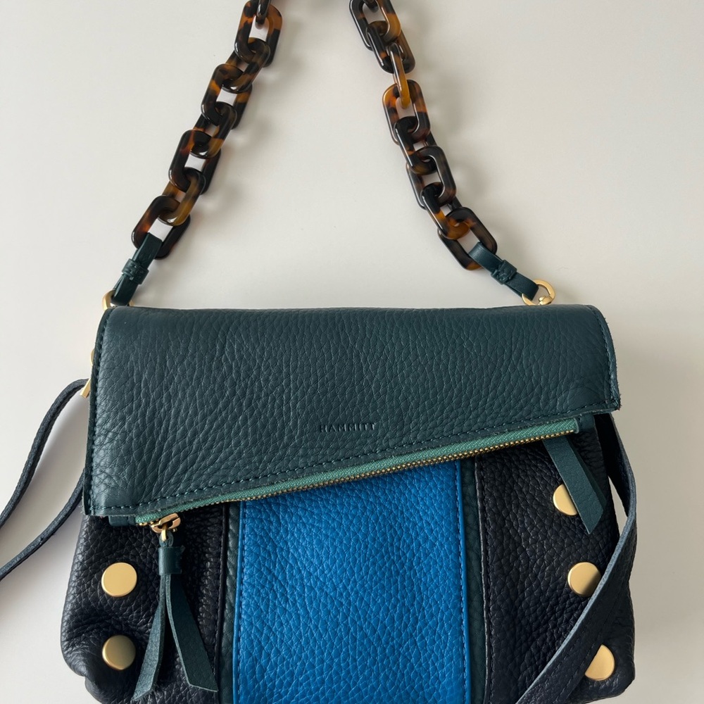 Hammitt Taluca Blue and Gold Shoulder Bag with Gold Studs
